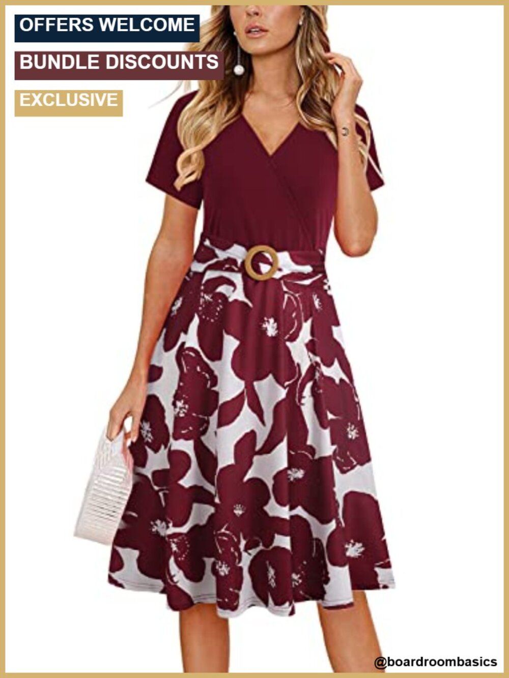HELYO Faux Wrap Fit and Flare Tea Dress Short Sleeve Work Casual with Pockets
